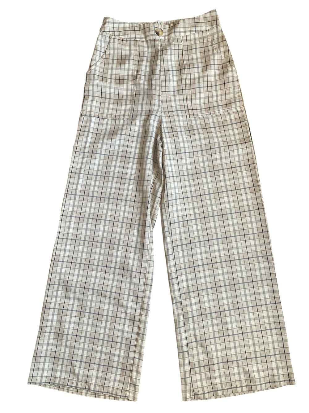 SHEIN Beige Plaid Wide Leg Pants